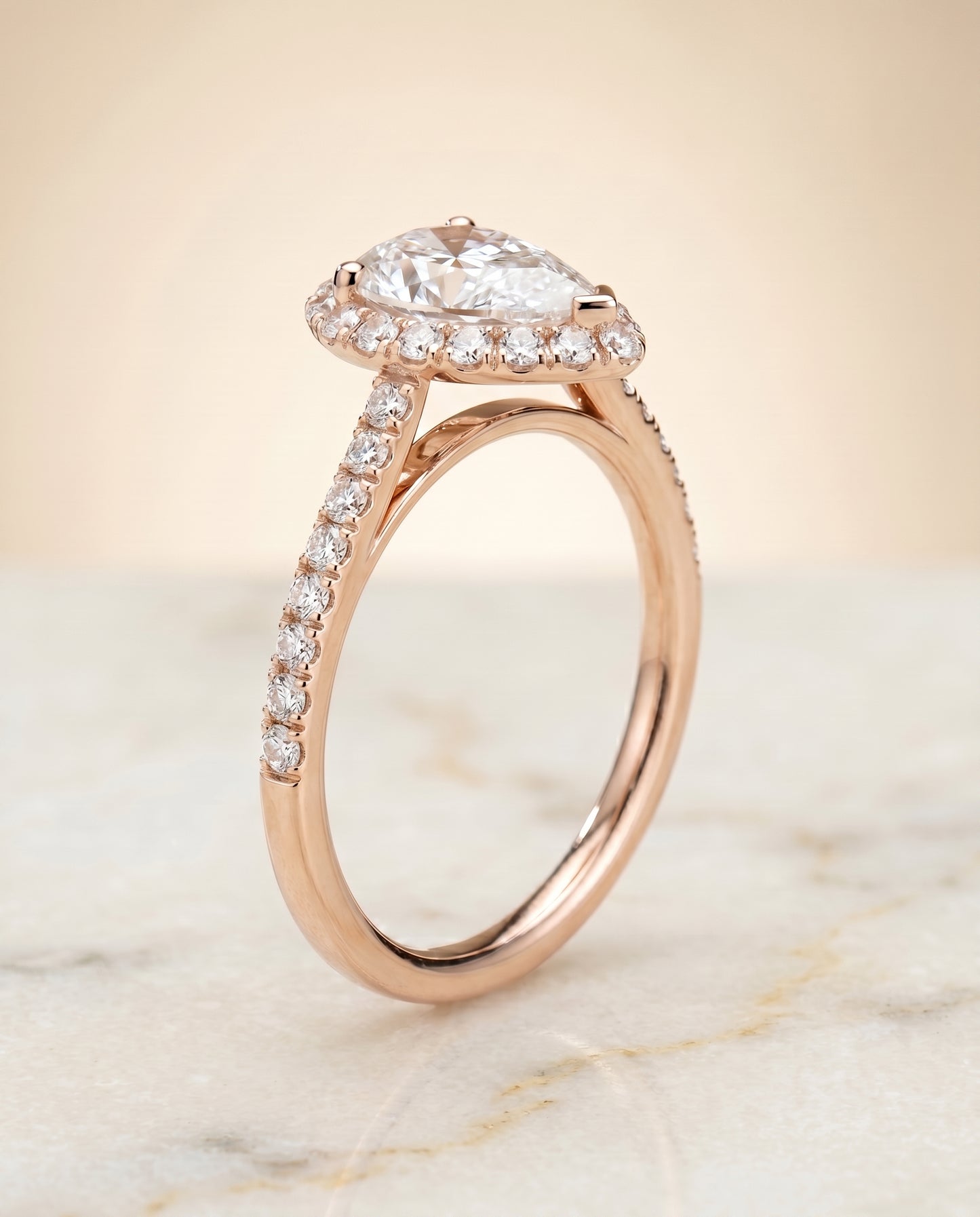 The Dylan Petite French Pavé Halo Pear Engagement Ring Setting in 14K Rose Gold