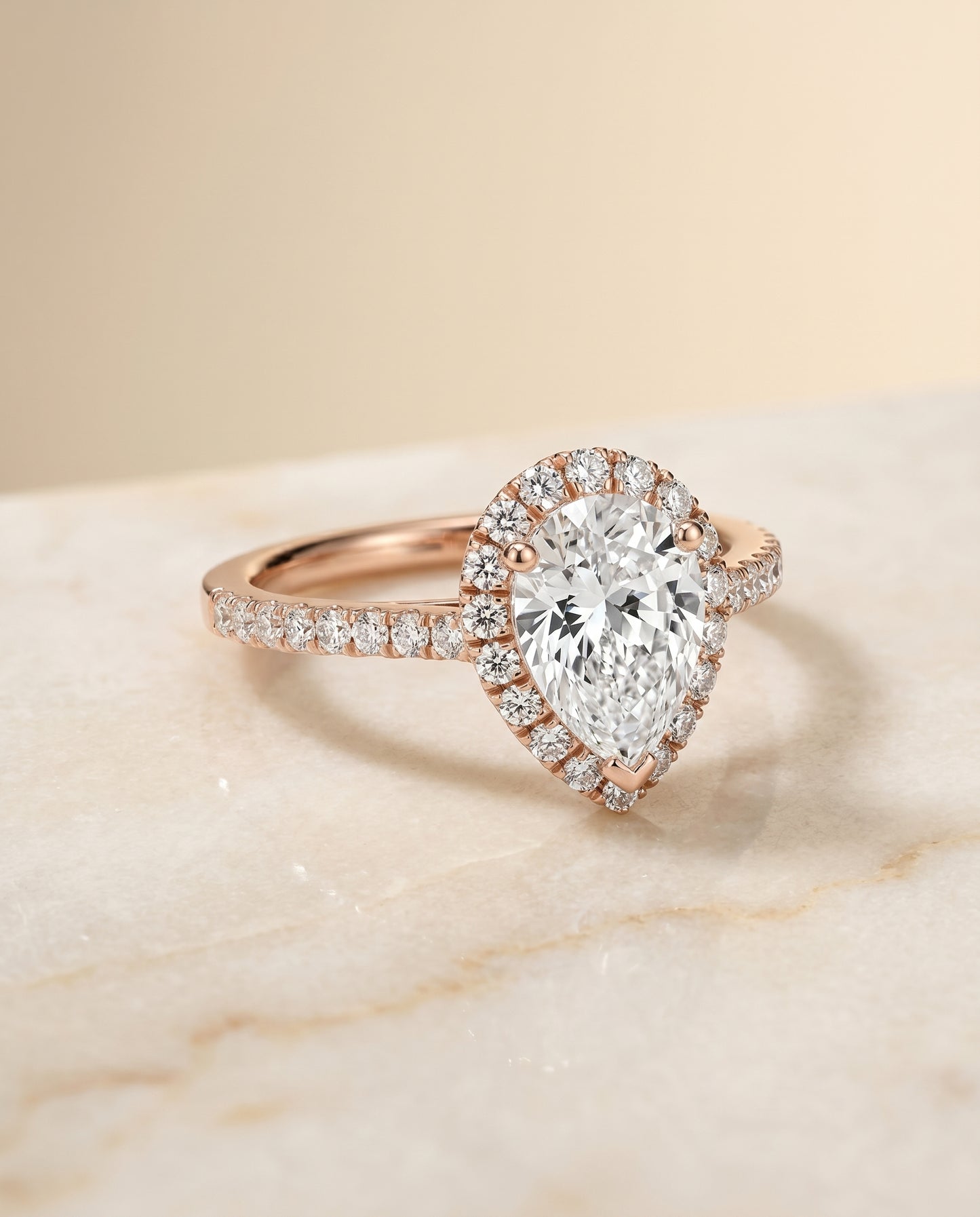 The Dylan Petite French Pavé Halo Pear Engagement Ring Setting in 14K Rose Gold