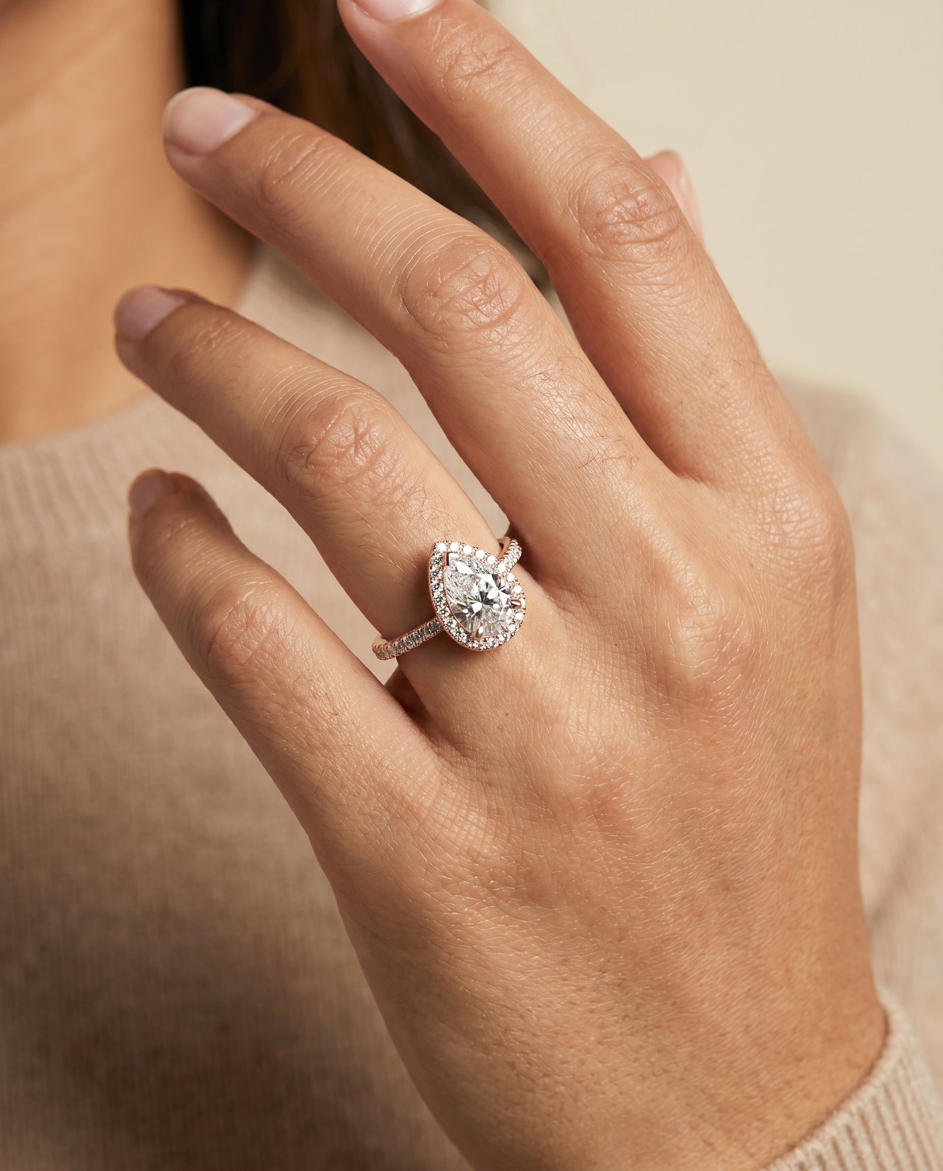 The Dylan engagement ring setting in 14K Rose Gold, petite french pavé halo design | RockHer