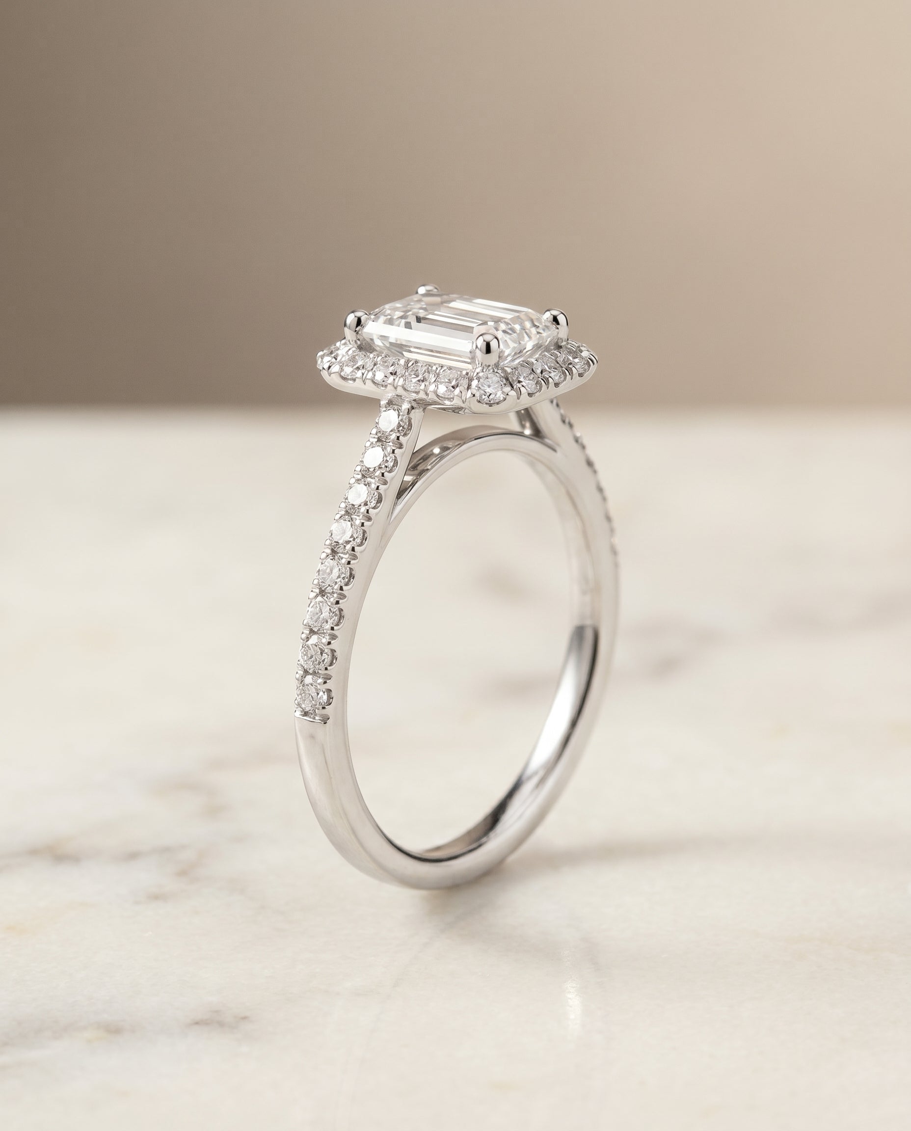 Petite French Pavé Halo Cut styling on The Dylan emerald engagement ring setting | RockHer