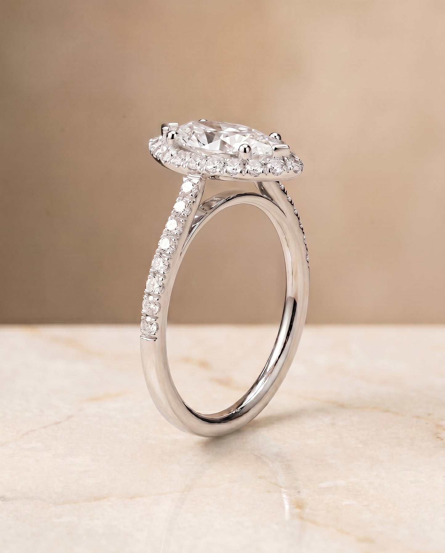 The Dylan Pavé Halo Engagement Ring Setting for Marquise Diamonds in 18K White Gold