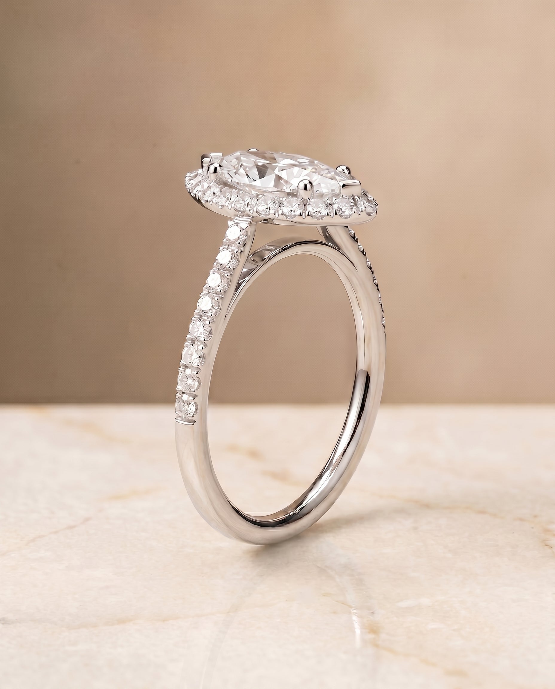 Petite French Pavé Halo styling on The Dylan marquise engagement ring setting | RockHer