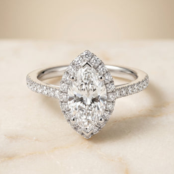 The Dylan Petite French Pavé Halo Marquise Engagement Ring Setting in 18K White Gold
