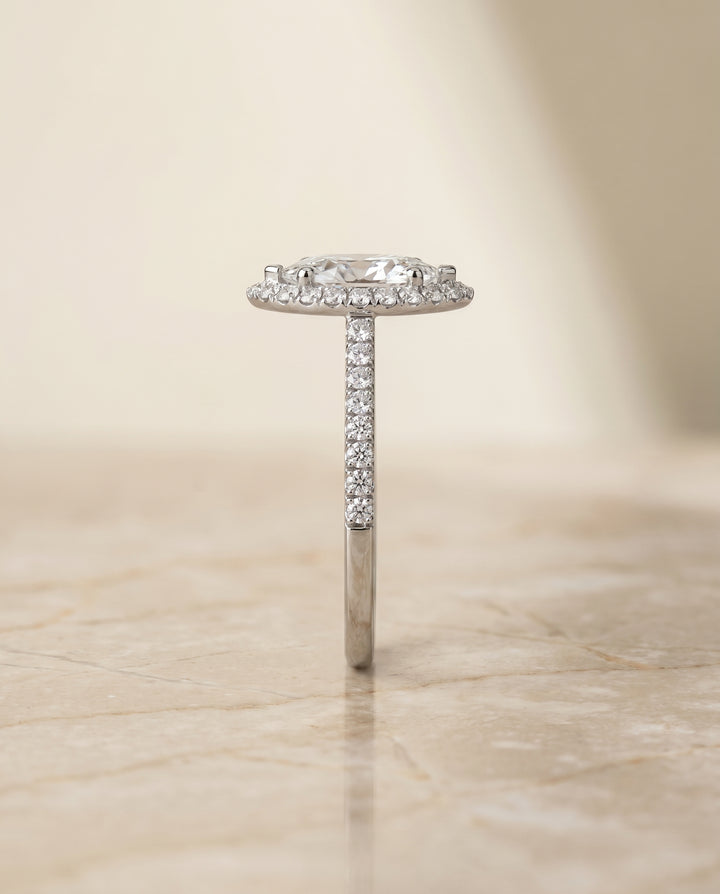 The Dylan Pavé Halo Engagement Ring Setting for Marquise Diamonds in 18K White Gold