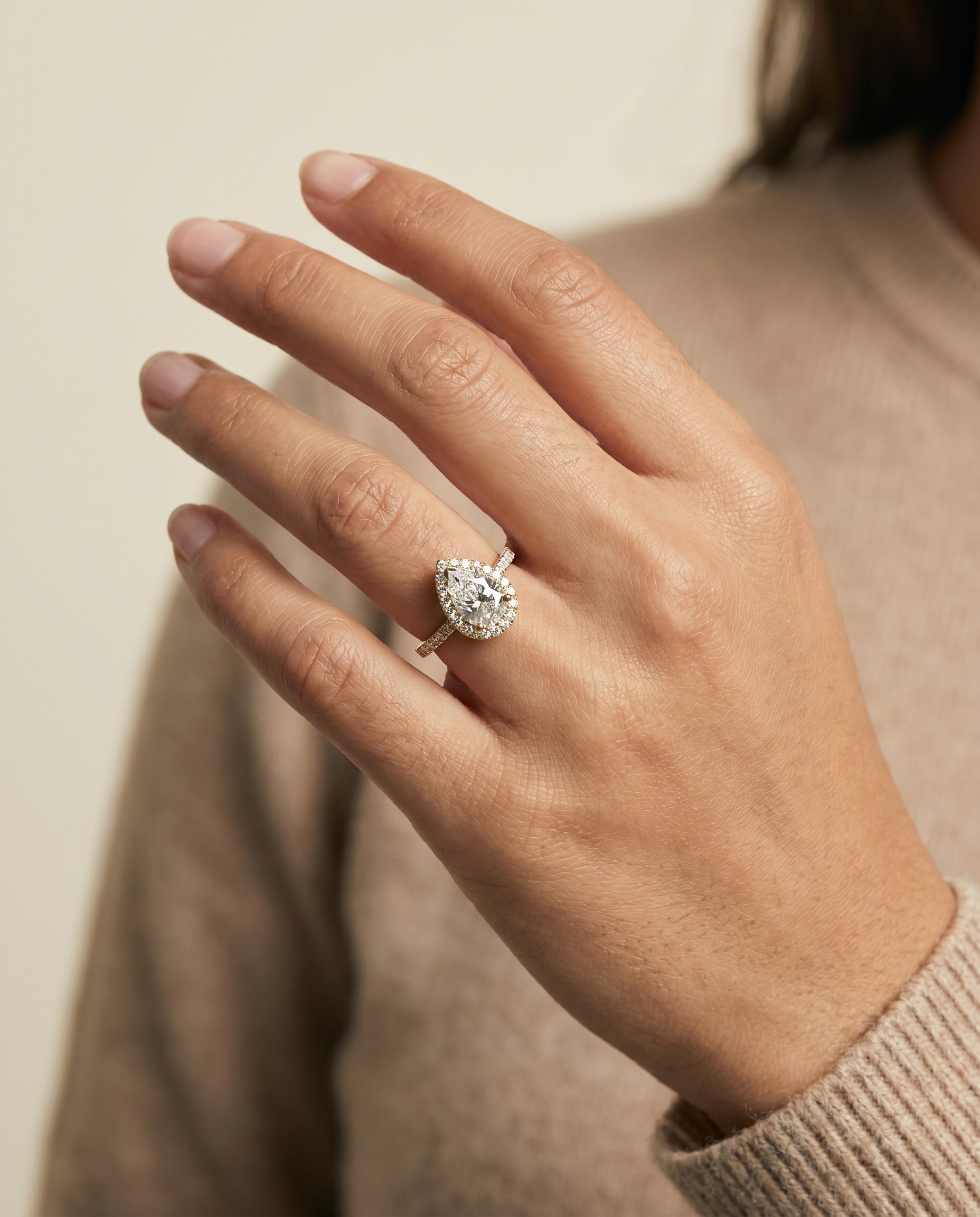 The Dylan engagement ring setting in 18K Yellow Gold, petite french pavé halo design | RockHer