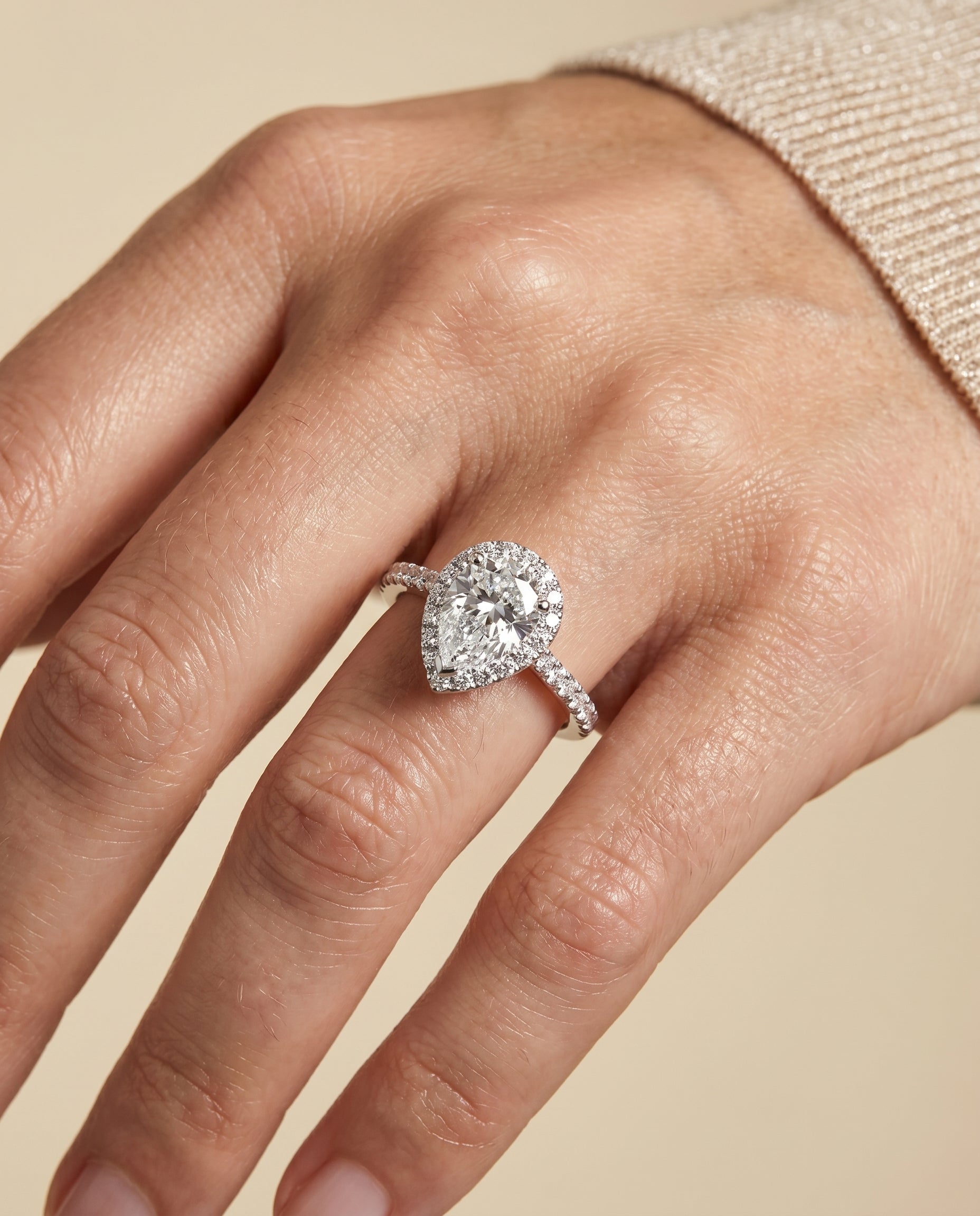 The Dylan engagement ring setting in Platinum, petite french pavé halo design | RockHer