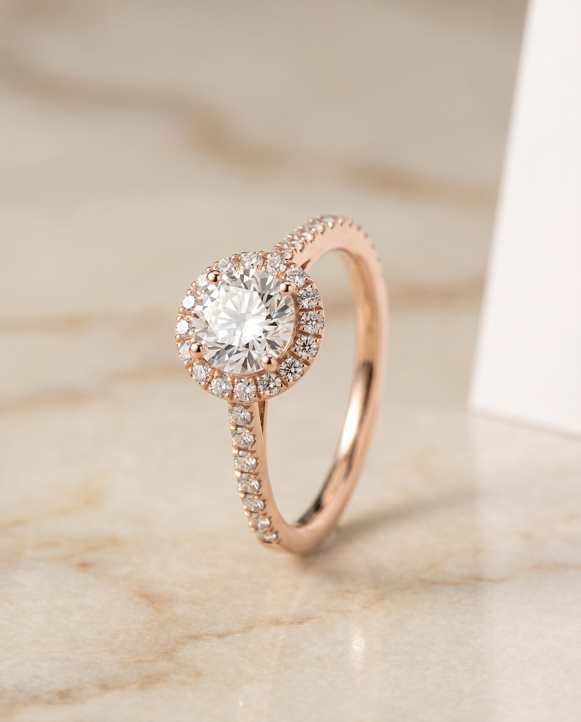 Petite French Pavé Halo styling on The Dylan round engagement ring setting | RockHer