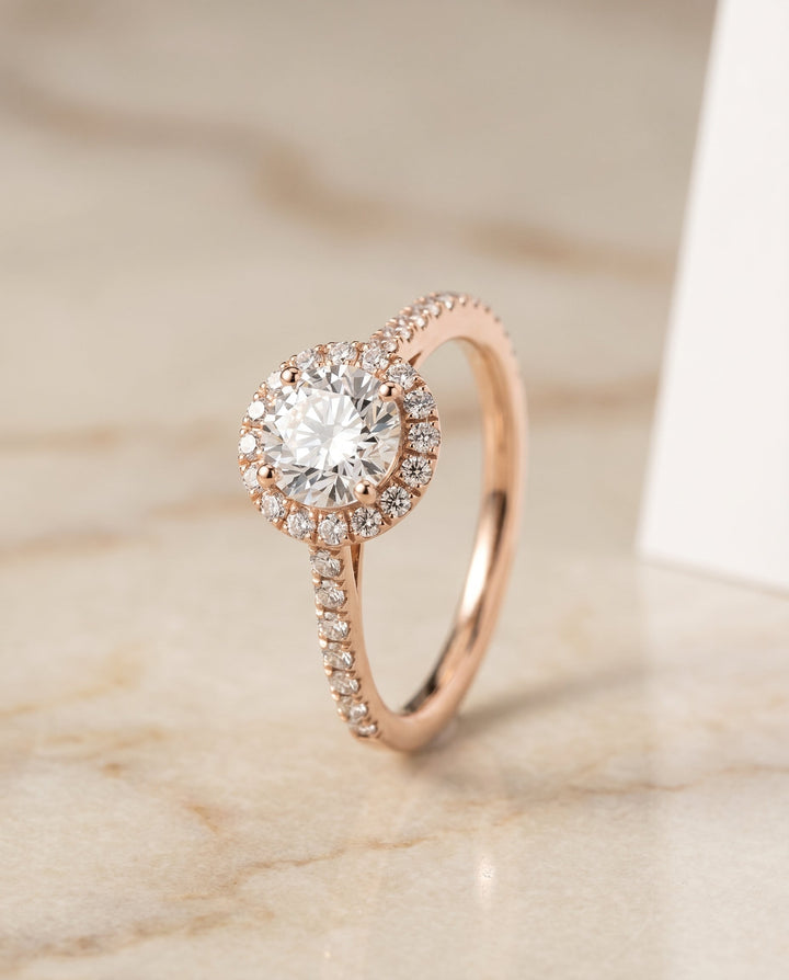 The Dylan Select Halo Engagement Ring with Lab Diamond in 14K Rose Gold - view 2