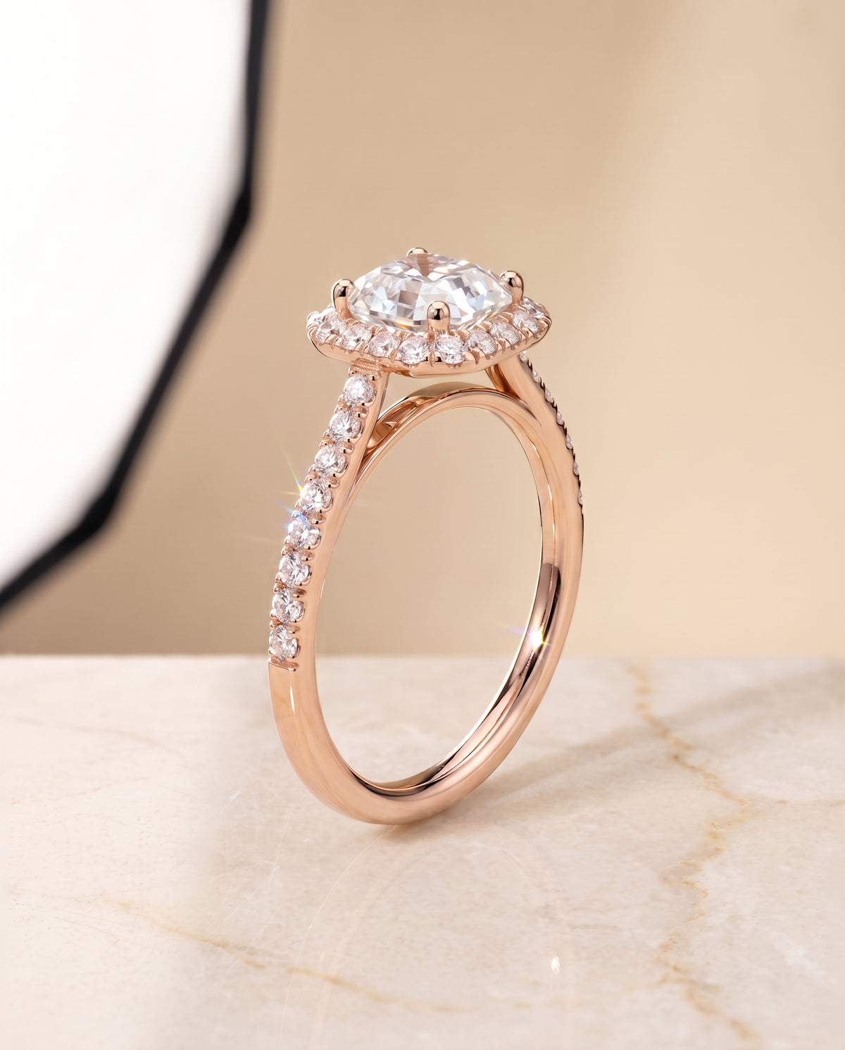 The Dylan Petite French Pavé Halo Asscher Cut Engagement Ring Setting in 14K Rose Gold
