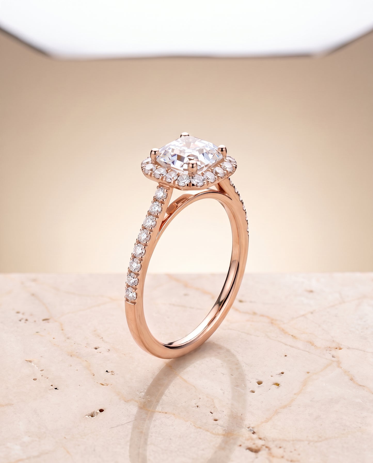 The Dylan Petite French Pavé Halo Asscher Cut Engagement Ring Setting in 14K Rose Gold