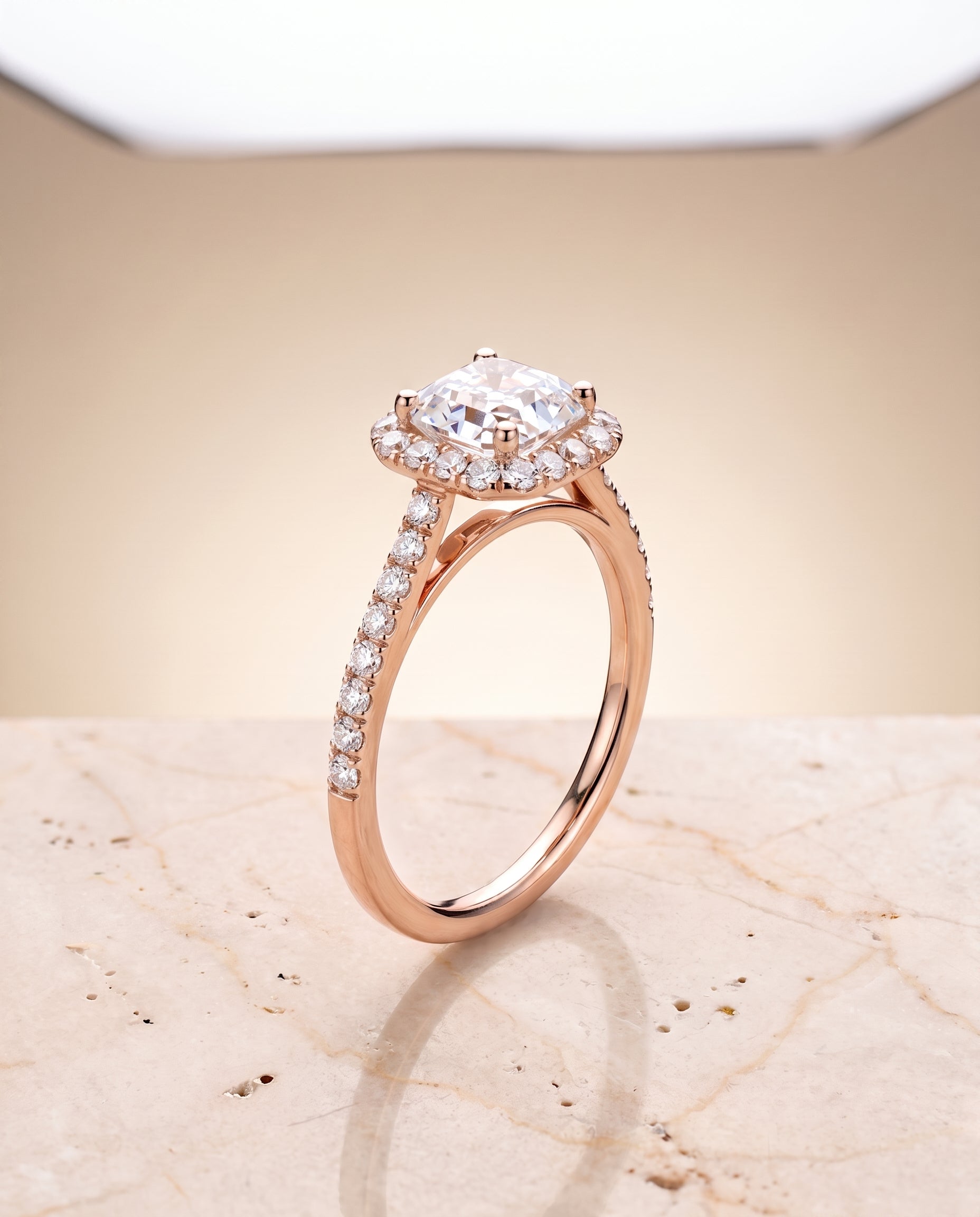 The Dylan Petite French Pavé Halo Asscher Cut Engagement Ring Setting in 14K Rose Gold