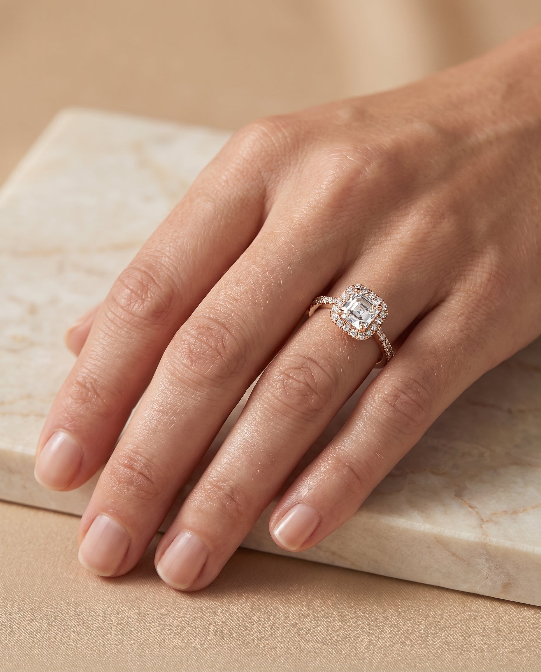 The Dylan Petite French Pavé Halo Asscher Cut Engagement Ring Setting in 14K Rose Gold