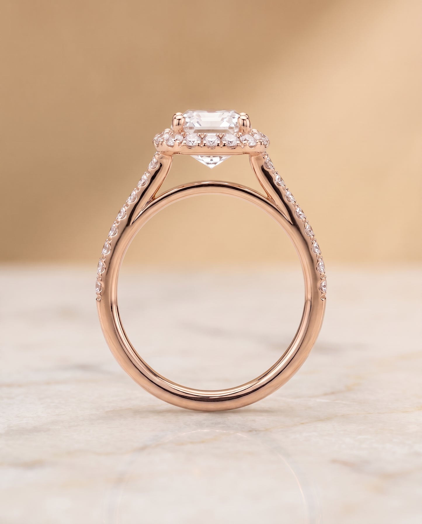 The Dylan Petite French Pavé Halo Asscher Cut Engagement Ring Setting in 14K Rose Gold