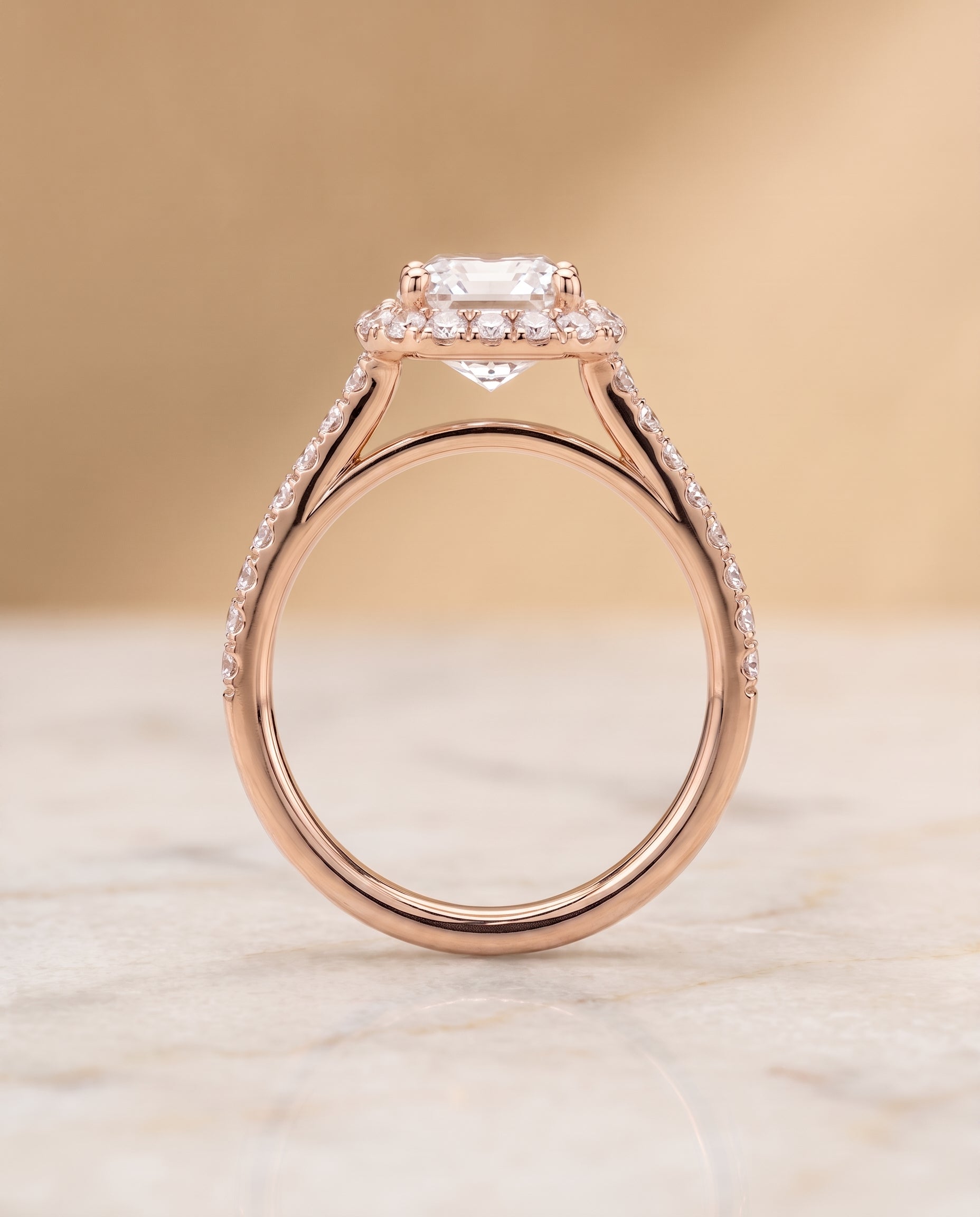 The Dylan Petite French Pavé Halo Asscher Cut Engagement Ring Setting in 14K Rose Gold