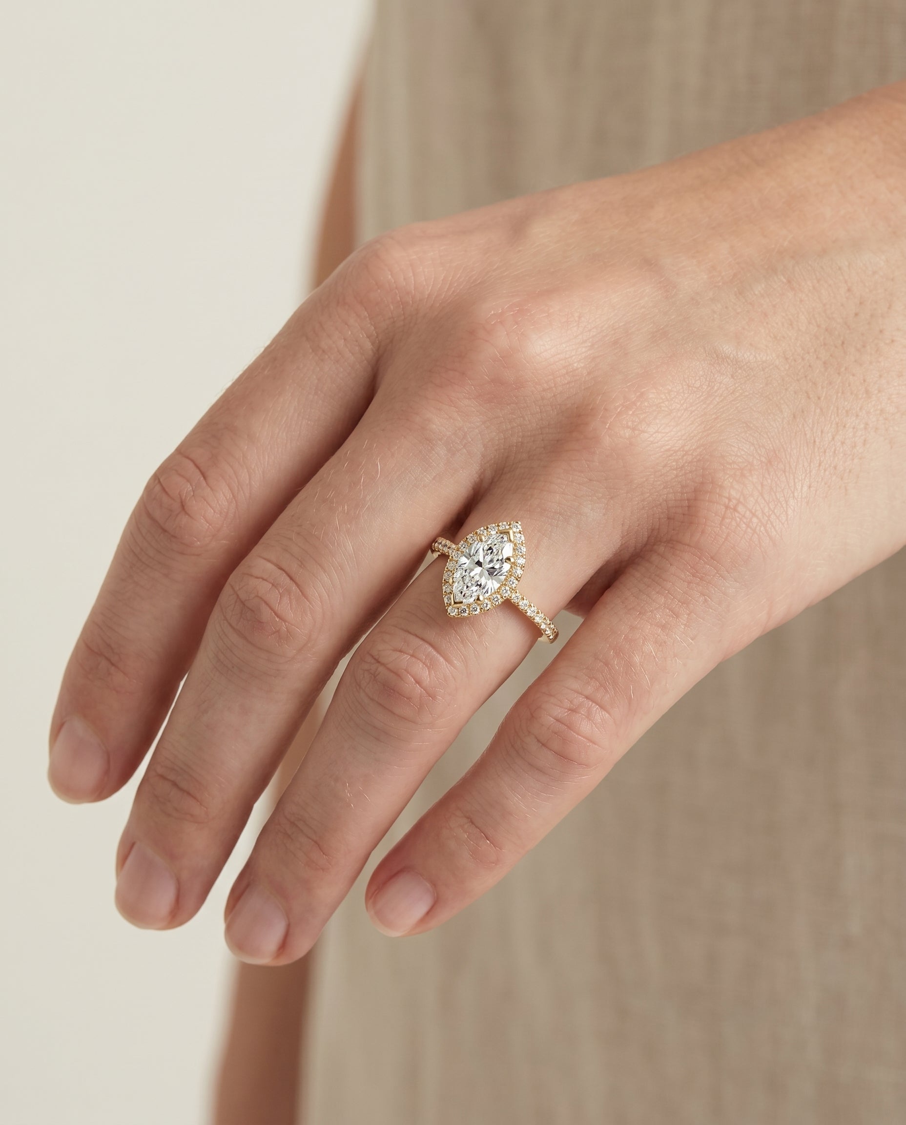 The Dylan engagement ring setting in 18K Yellow Gold, petite french pavé halo design | RockHer