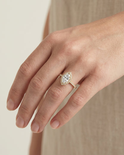 The Dylan Petite French Pavé Halo Marquise Engagement Ring Setting in 18K Yellow Gold