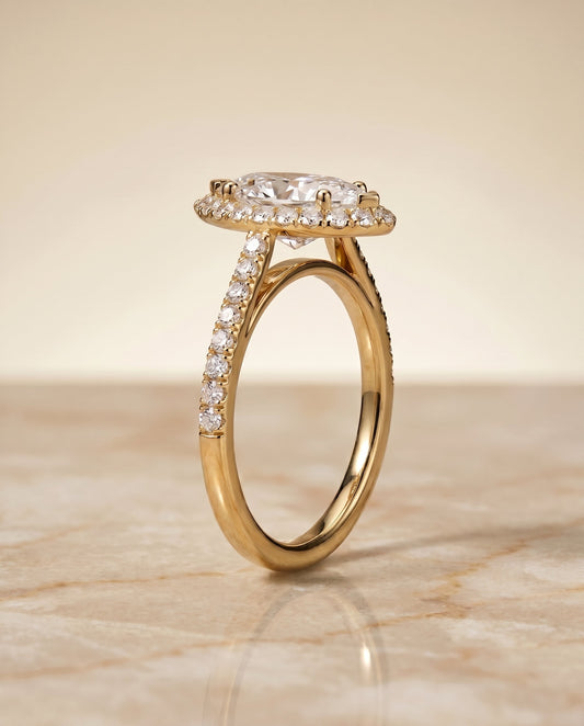 Dylan Select Petite French Pave Halo Marquise in 14K Yellow Gold – view 1