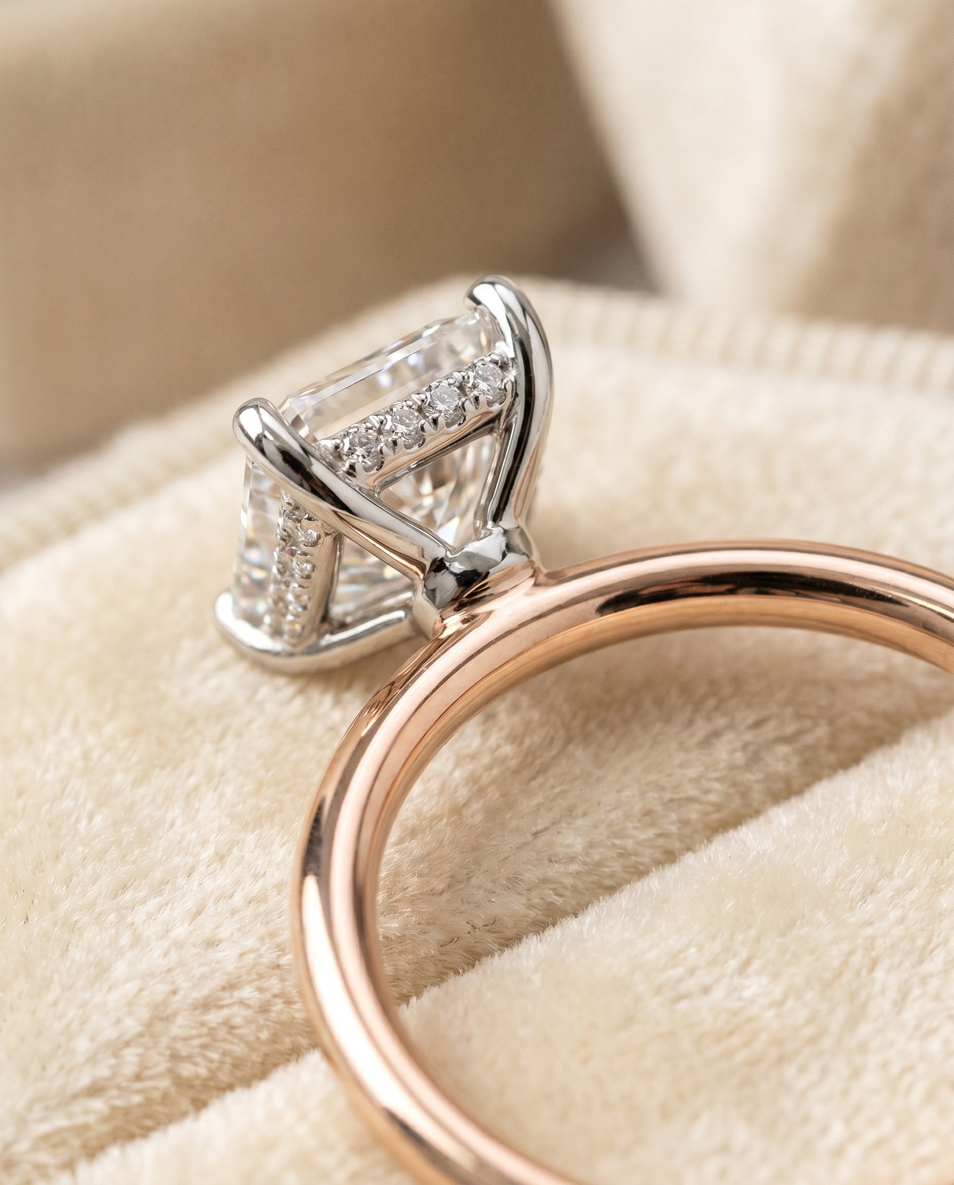 14K Rose Gold band of The Eartha radiant engagement ring setting | RockHer