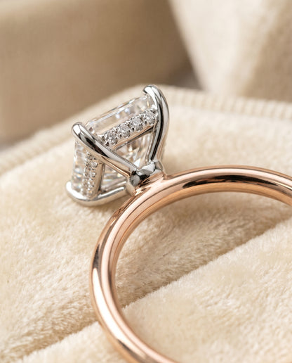 The Eartha Upper Hidden Halo Solitaire Radiant Cut Engagement Ring Setting in 14K Rose Gold