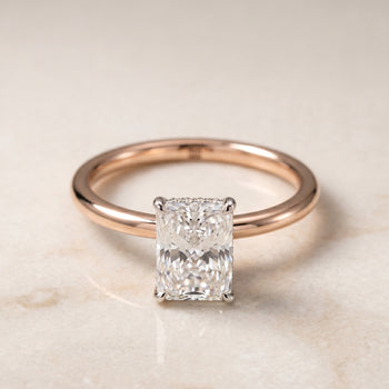 The Eartha Upper Hidden Halo Solitaire Radiant Cut Engagement Ring Setting in 14K Rose Gold