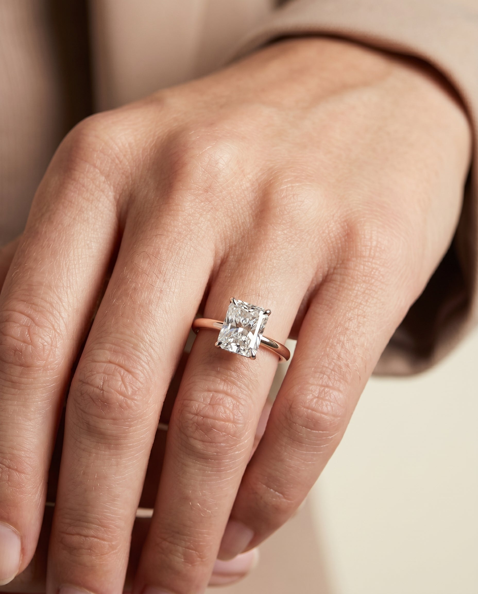 The Eartha engagement ring setting in 14K Rose Gold, upper hidden halo solitaire cut design | RockHer