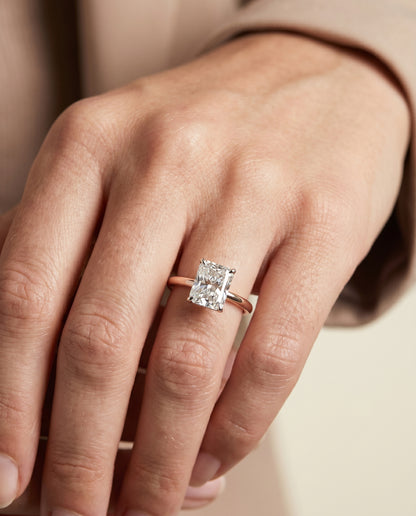 The Eartha Upper Hidden Halo Solitaire Radiant Cut Engagement Ring Setting in 14K Rose Gold