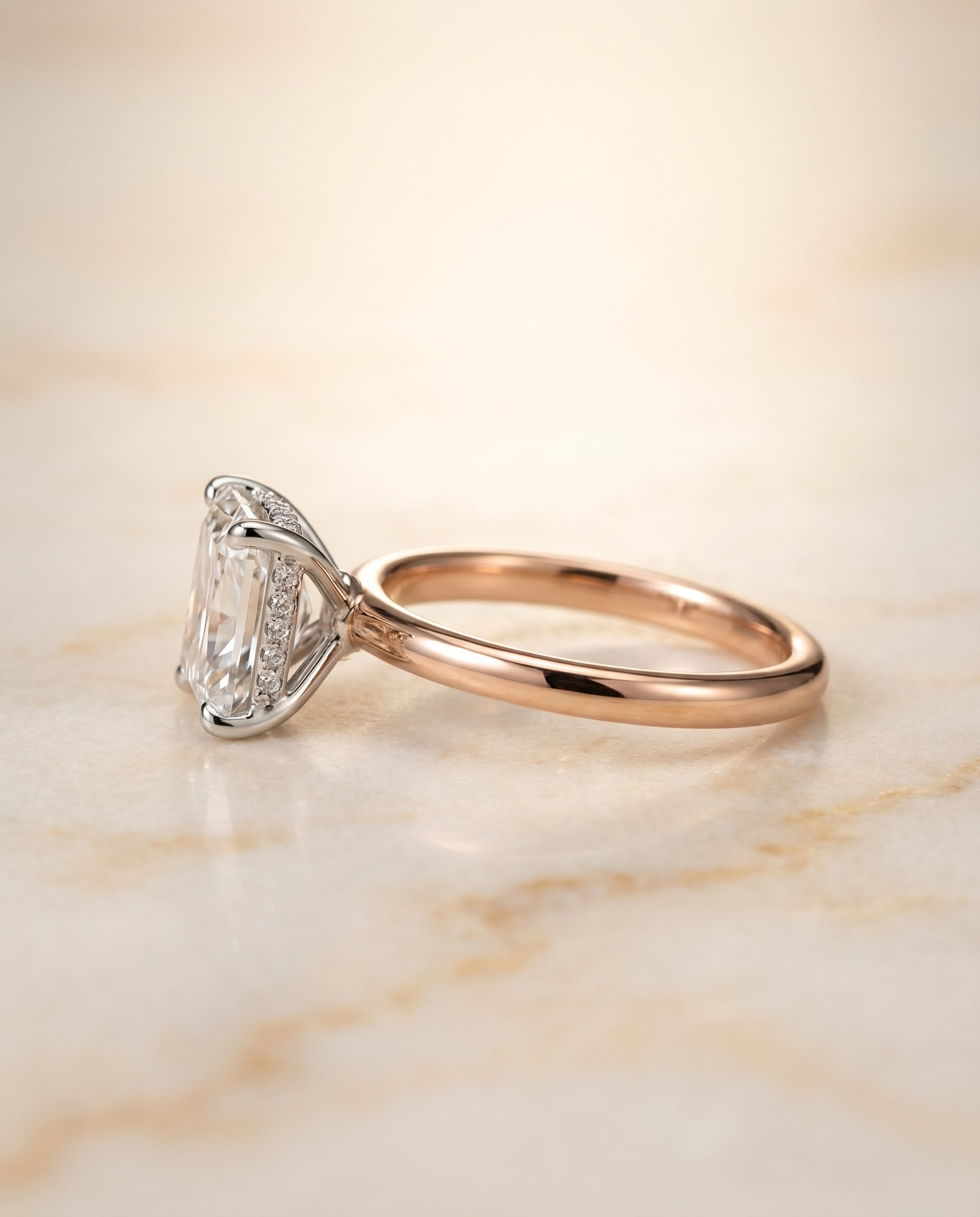 The Eartha setting for radiant diamonds, made to order in 14K Rose Gold | RockHer