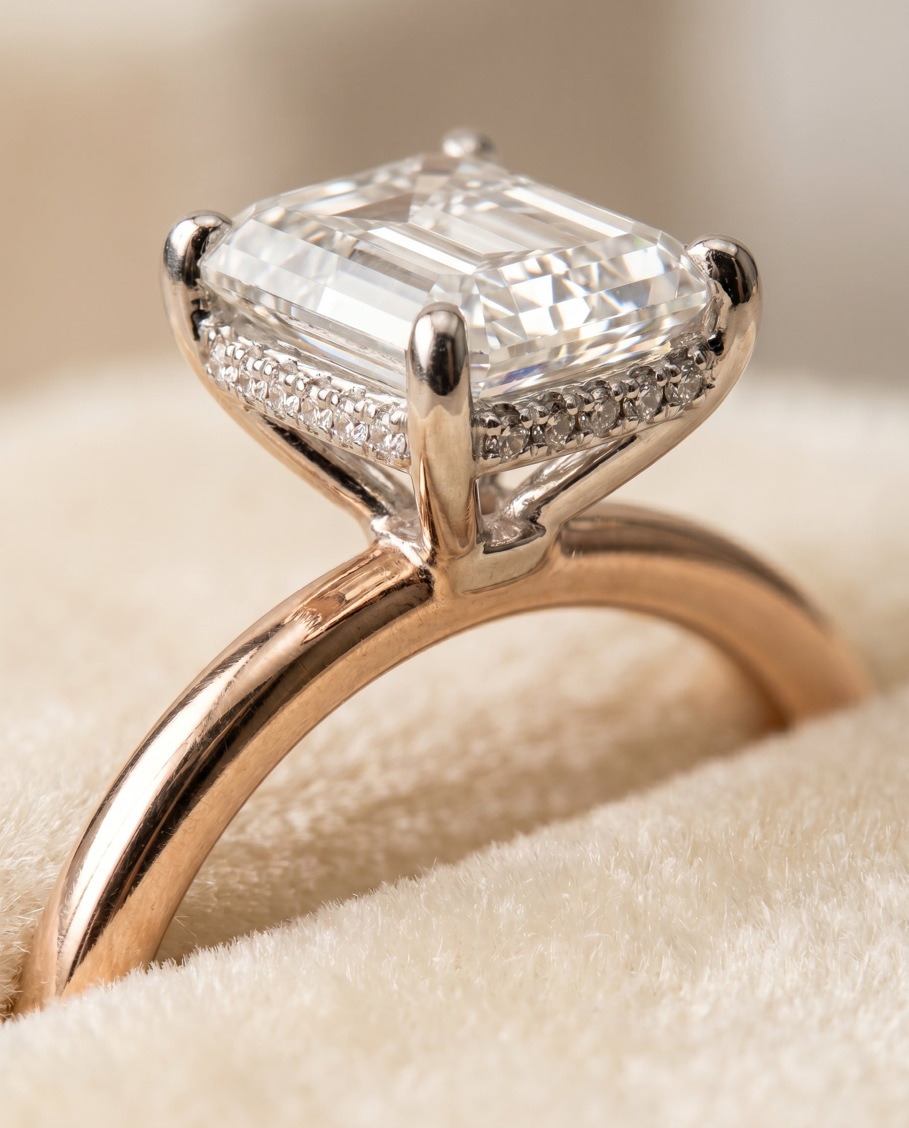 14K Rose Gold band of The Eartha emerald engagement ring setting | RockHer