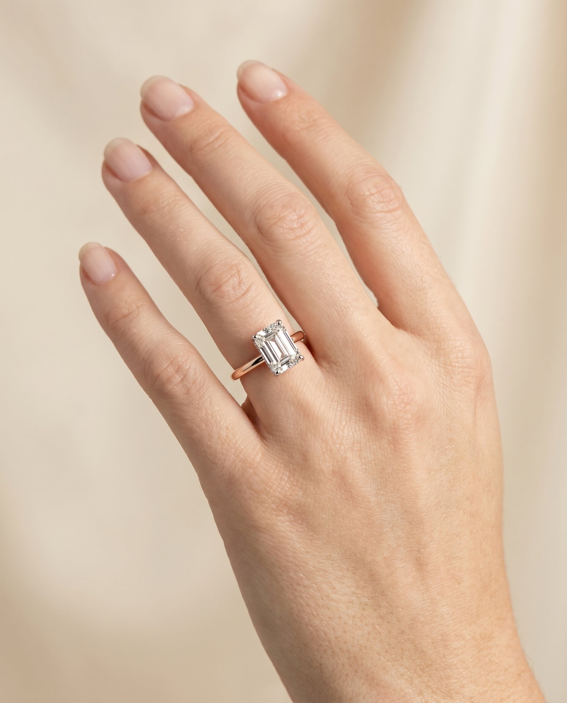 The Eartha engagement ring setting in 14K Rose Gold, upper hidden halo solitaire cut design | RockHer