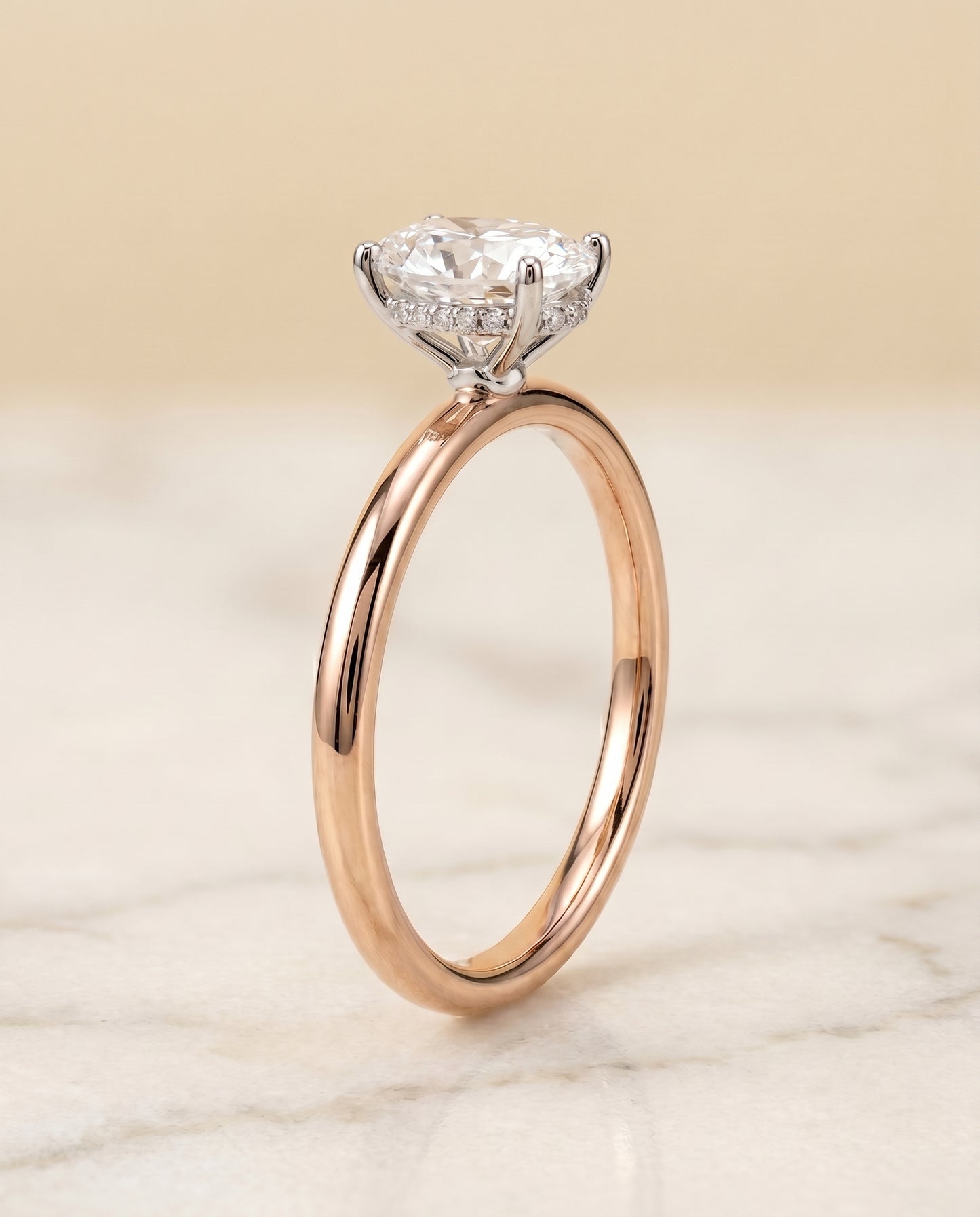 The Eartha Hidden Halo Engagement Ring Setting for Oval Diamonds in 14K Rose Gold