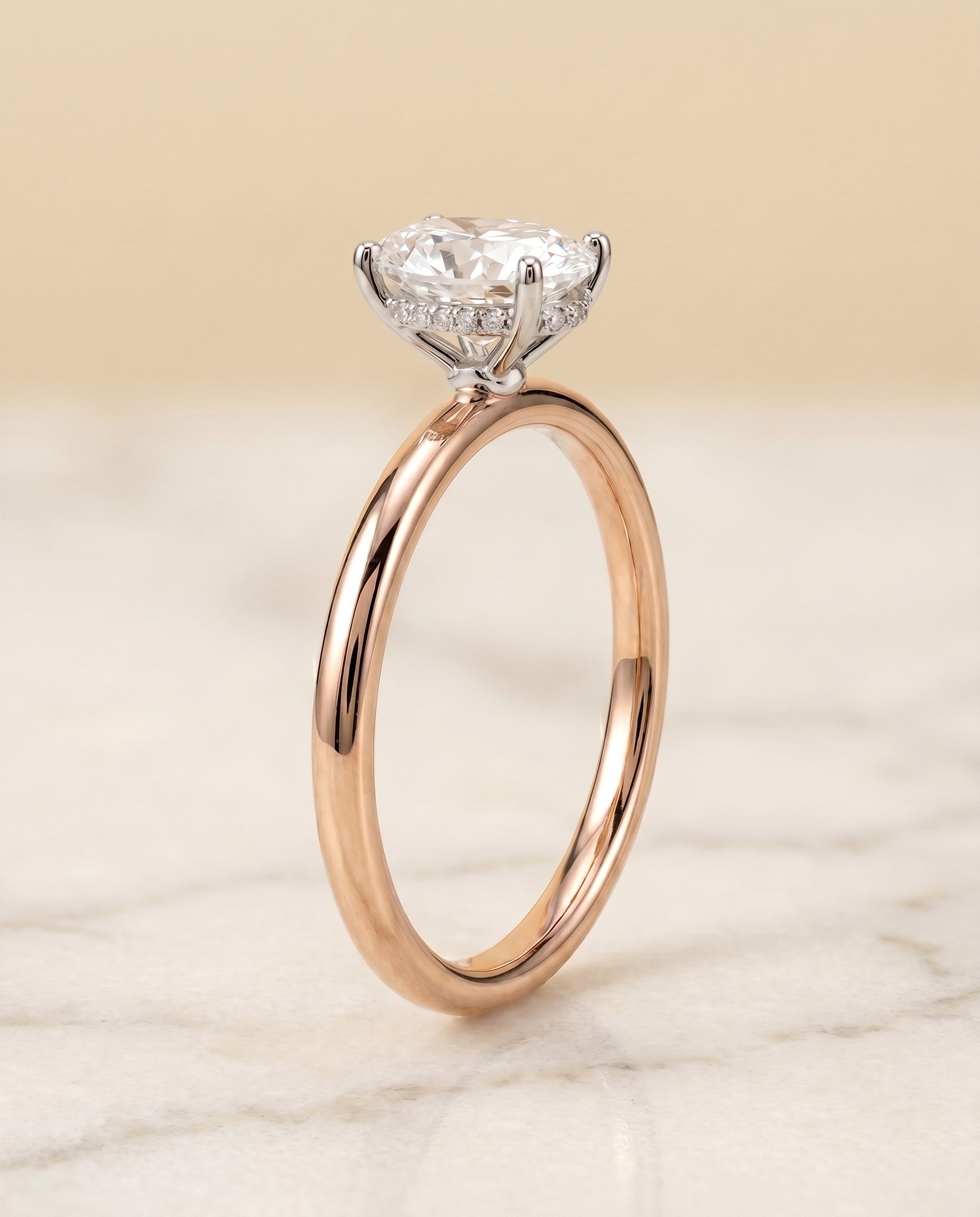 Eartha Select Upper Hidden Halo Solitaire Oval Lab Diamond Engagement Ring in 14K Rose Gold, front view | RockHer