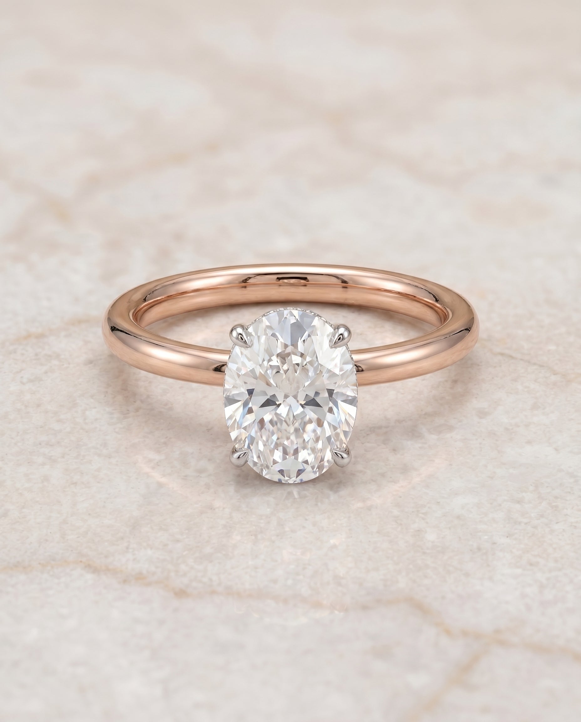 The Eartha Hidden Halo Solitaire Engagement Ring Setting for Oval Diamonds in 14K Rose Gold | RockHer