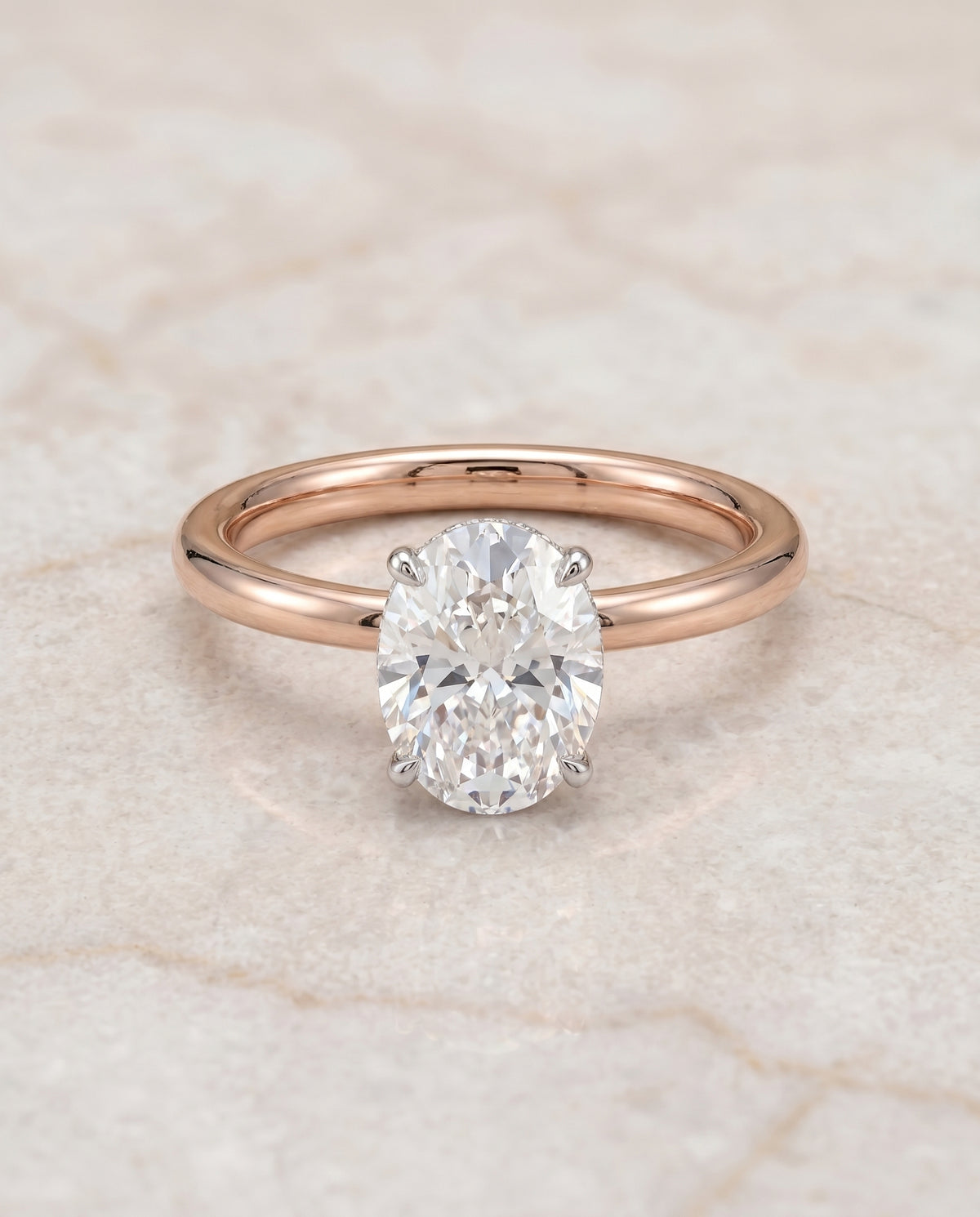 The Eartha Hidden Halo Solitaire Engagement Ring Setting for Oval Diamonds in 14K Rose Gold | RockHer