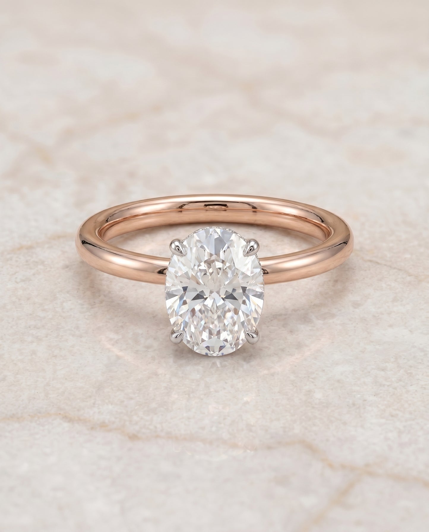 The Eartha Hidden Halo Solitaire Engagement Ring Setting for Oval Diamonds in 14K Rose Gold | RockHer