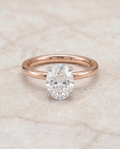 The Eartha Hidden Halo Solitaire Engagement Ring Setting for Oval Diamonds in 14K Rose Gold | RockHer