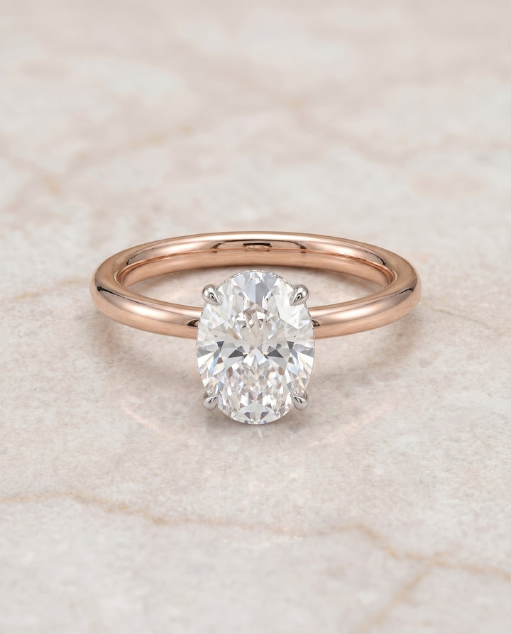 The Eartha Hidden Halo Solitaire Engagement Ring Setting for Oval Diamonds in 14K Rose Gold | RockHer