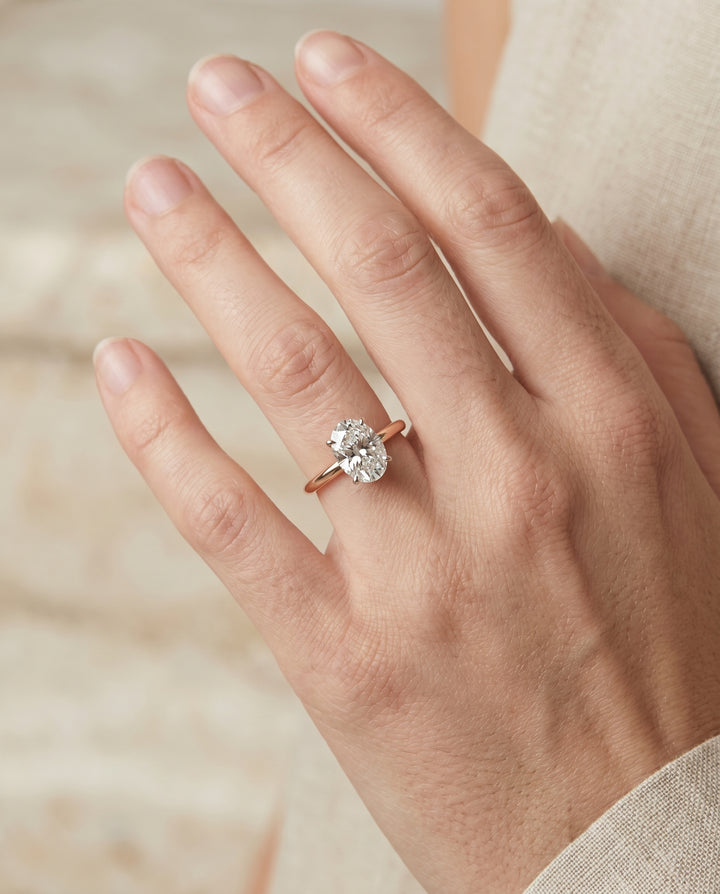 The Eartha Hidden Halo Engagement Ring Setting for Oval Diamonds in 14K Rose Gold