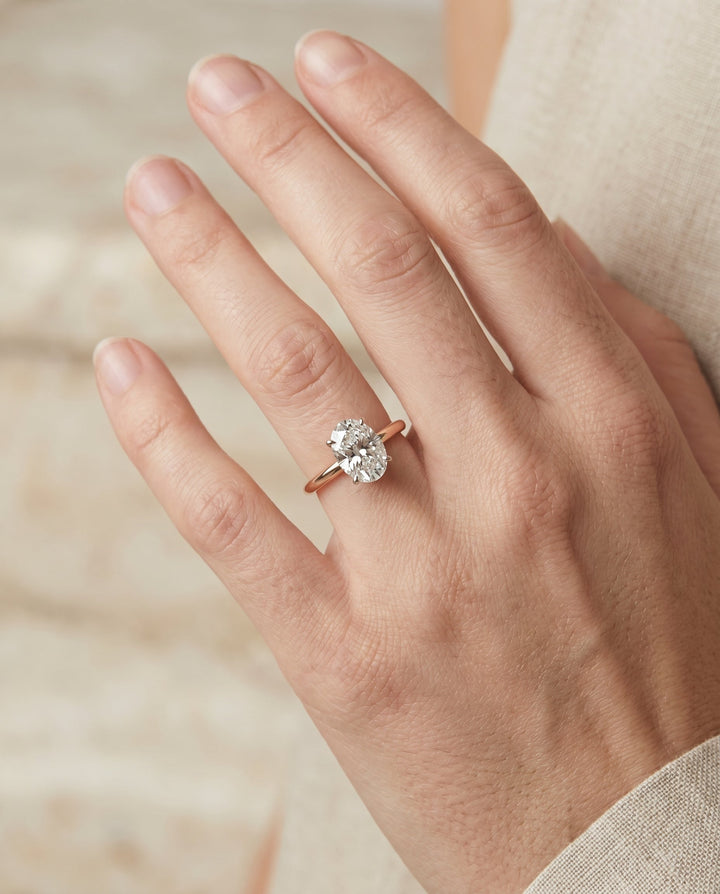 Eartha Select Upper Hidden Halo Solitaire Oval in 14K Rose Gold – view 3