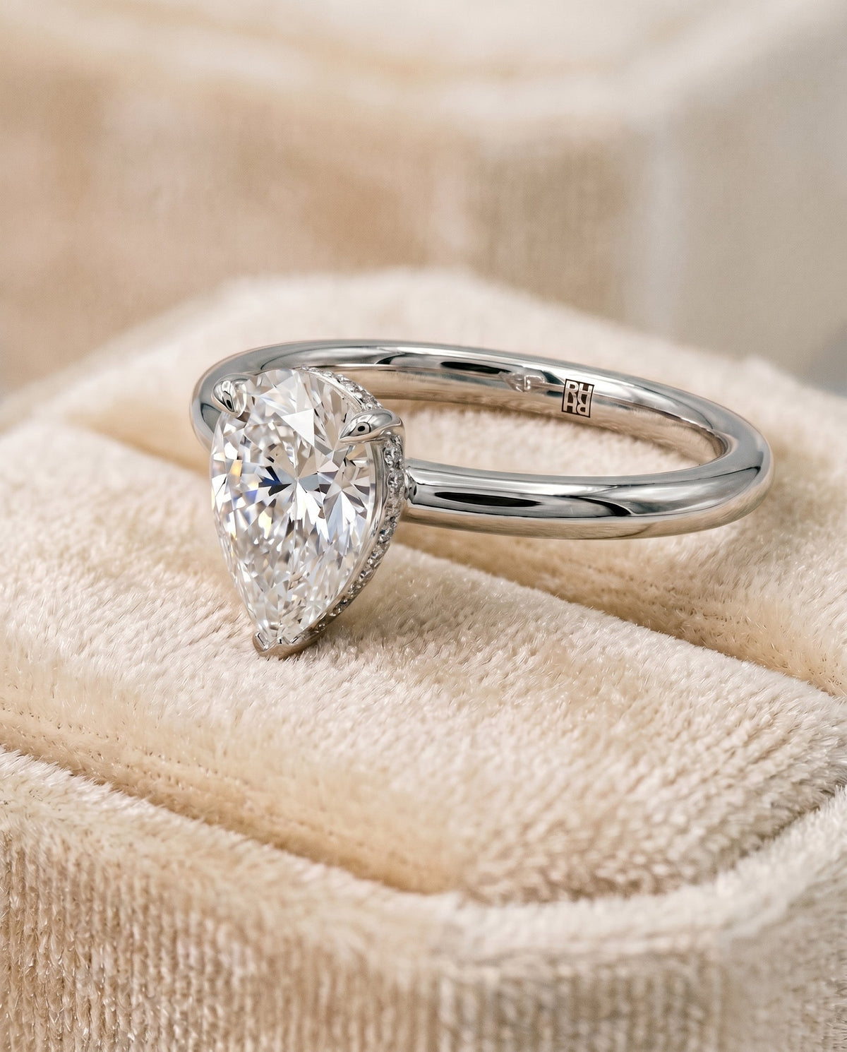 Eartha Select Hidden Halo Princess Cut Lab Diamond Engagement Ring in Platinum, detail view | RockHer
