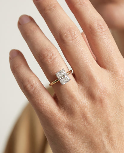 The Eartha Upper Hidden Halo Solitaire Radiant Cut Engagement Ring Setting in 18K Yellow Gold