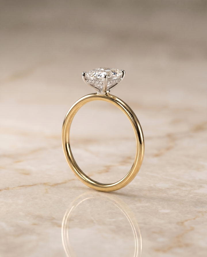 The Eartha Upper Hidden Halo Solitaire Radiant Cut Engagement Ring Setting in 18K Yellow Gold