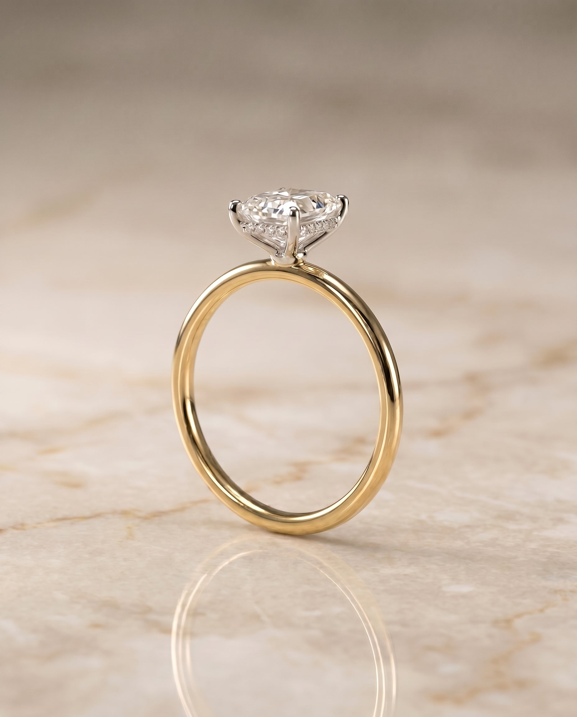 Eartha Select Upper Hidden Halo Solitaire Radiant Cut Lab Diamond Engagement Ring in 18K Yellow Gold, side view | RockHer