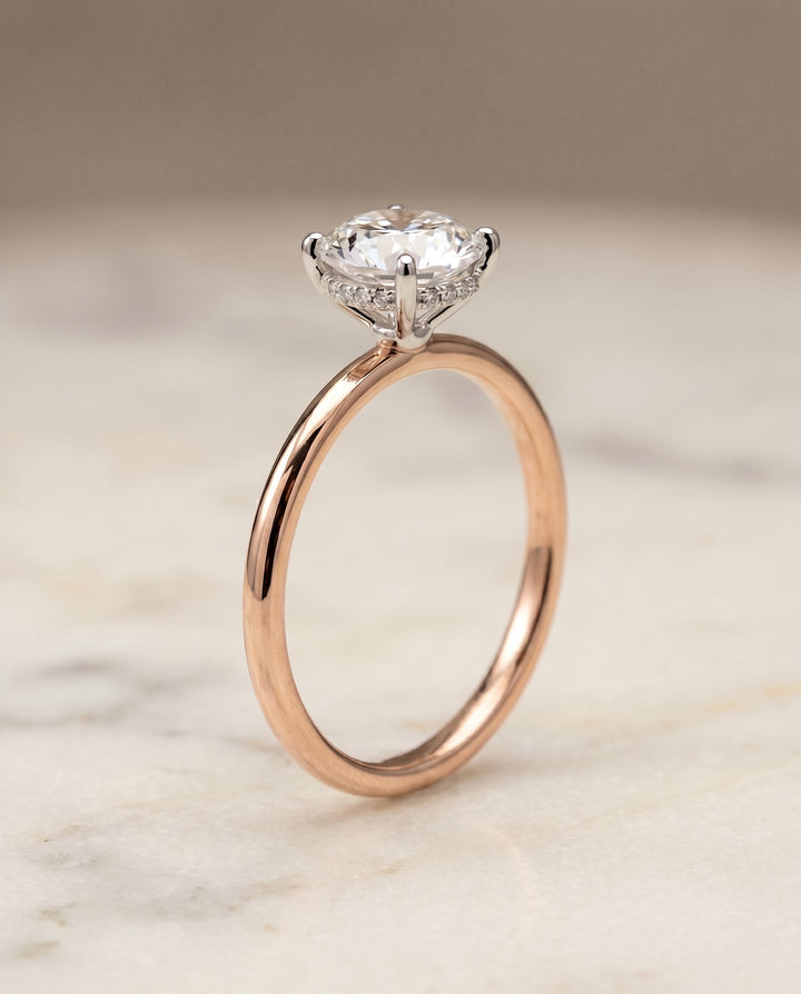 The Eartha Upper Hidden Halo Solitaire Round Engagement Ring Setting in 14K Rose Gold