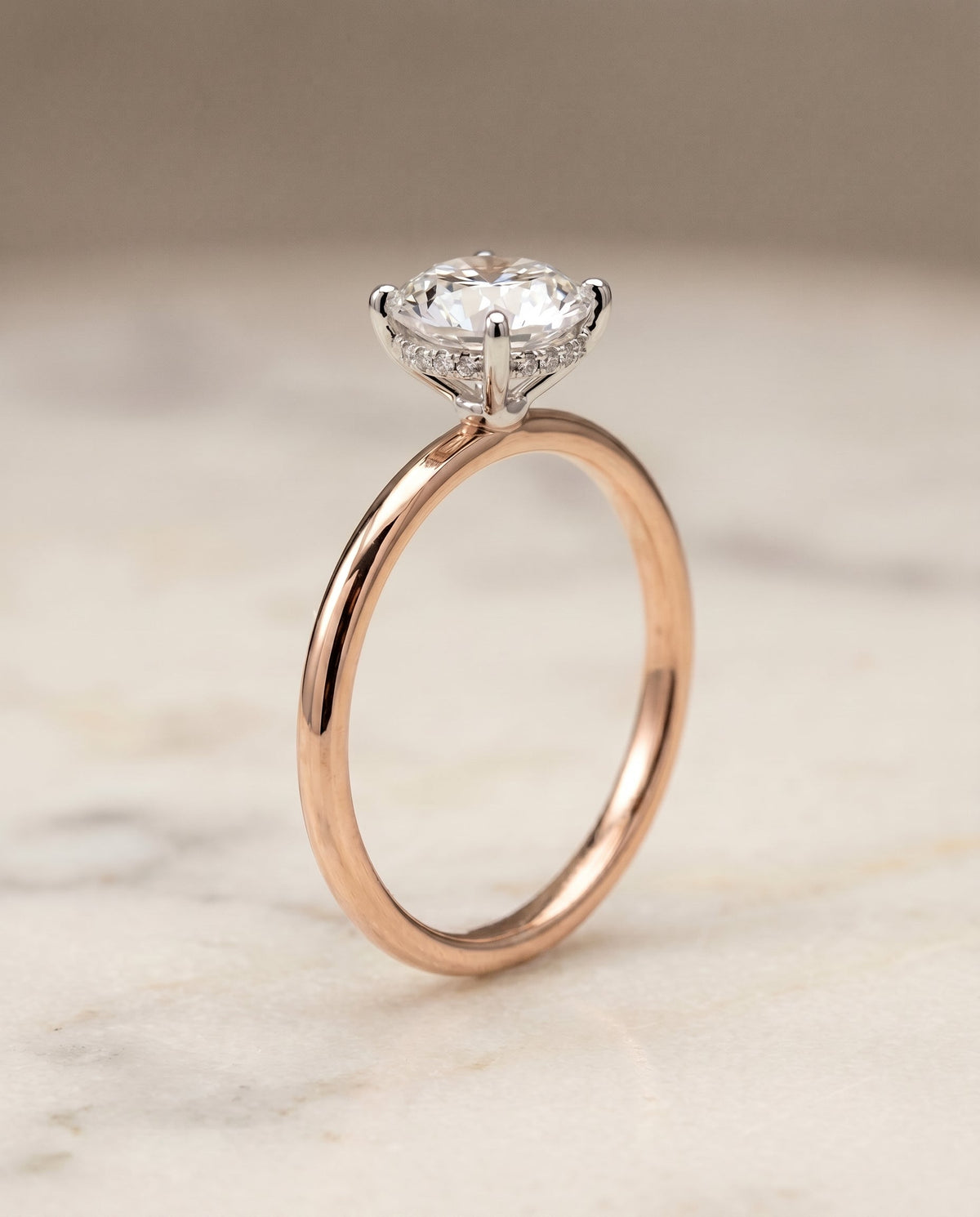 Eartha Select Hidden Halo Round Lab Diamond Engagement Ring in 14K Rose Gold, front view | RockHer