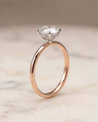Eartha Select Hidden Halo Round Lab Diamond Engagement Ring in 14K Rose Gold, front view | RockHer