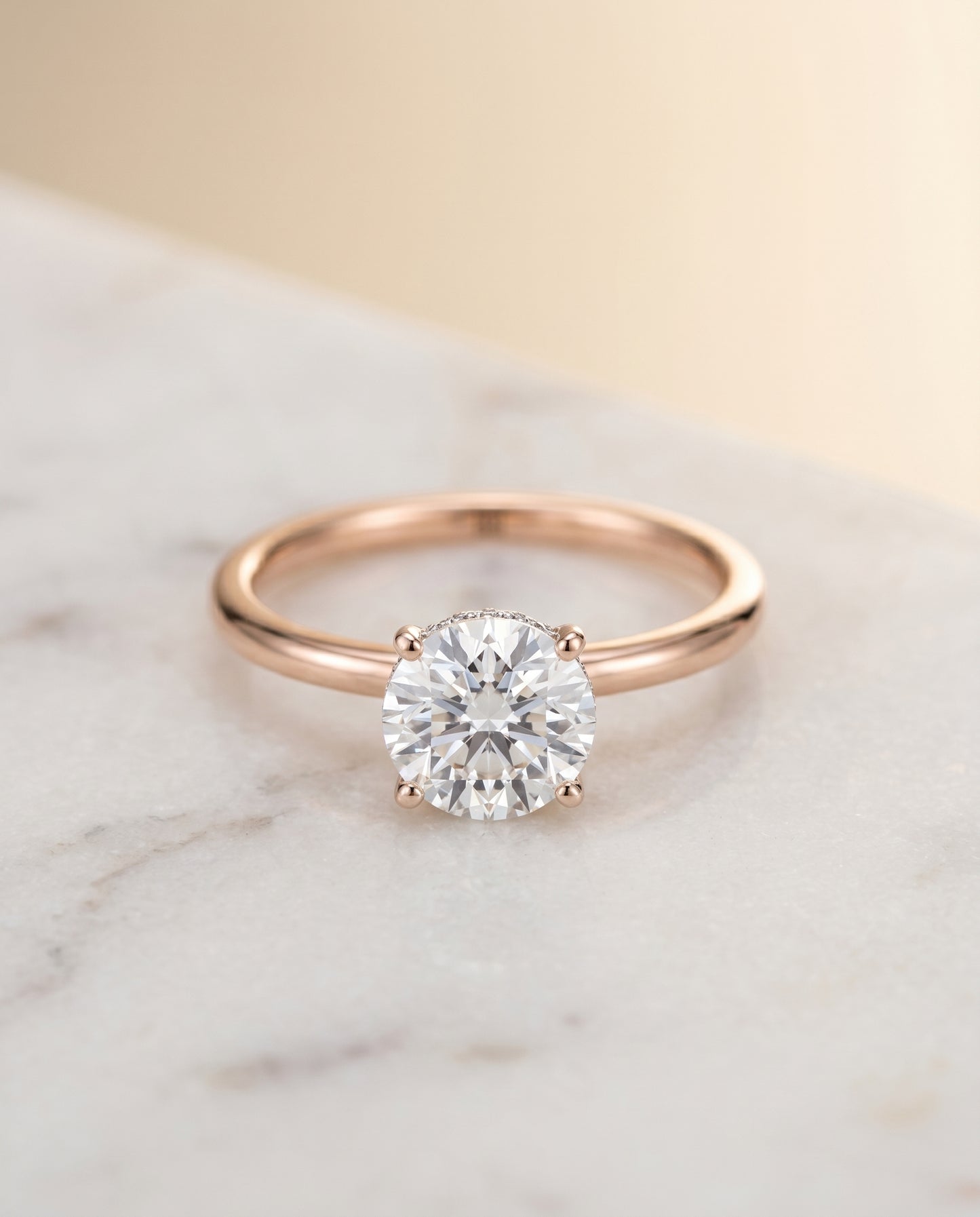 The Eartha Upper Hidden Halo Solitaire Round Engagement Ring Setting in 14K Rose Gold