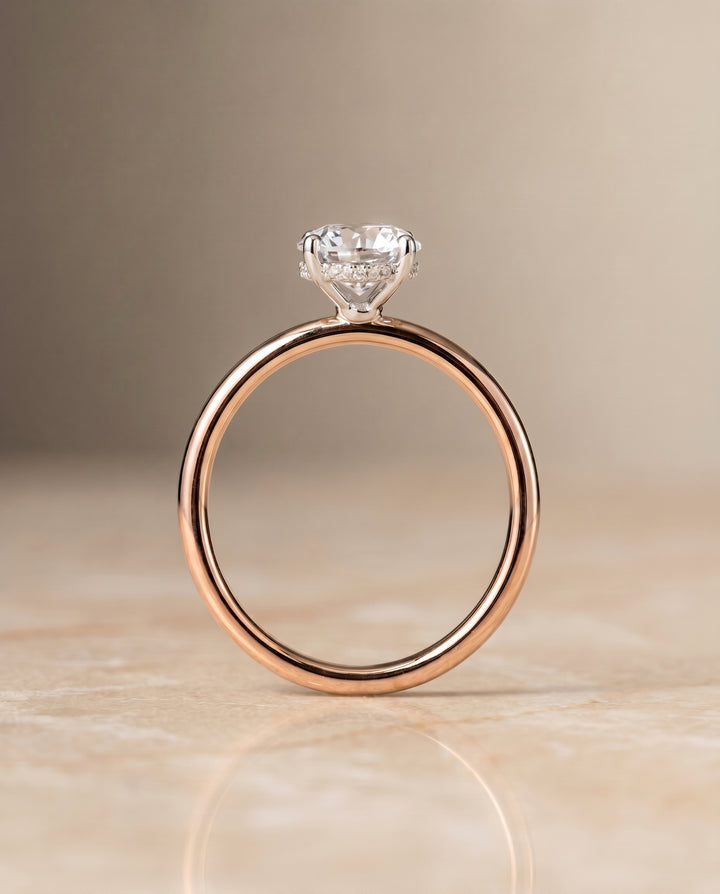 The Eartha Upper Hidden Halo Solitaire Round Engagement Ring Setting in 14K Rose Gold