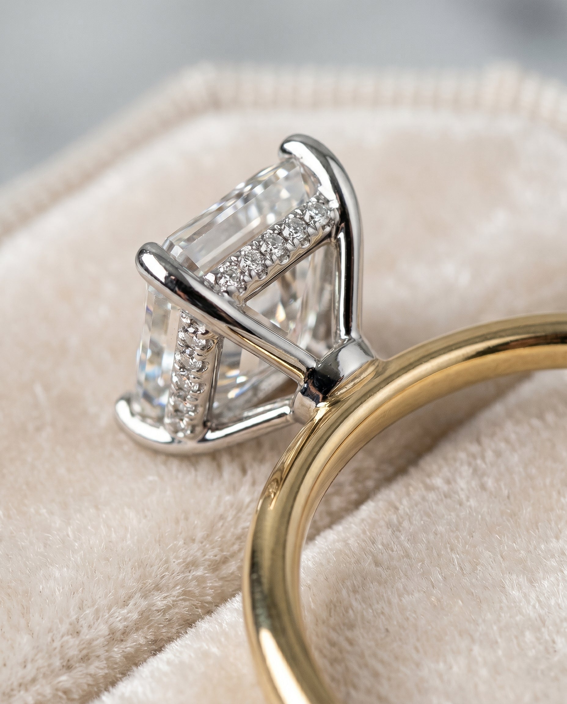 18K Yellow Gold band of The Eartha emerald engagement ring setting | RockHer