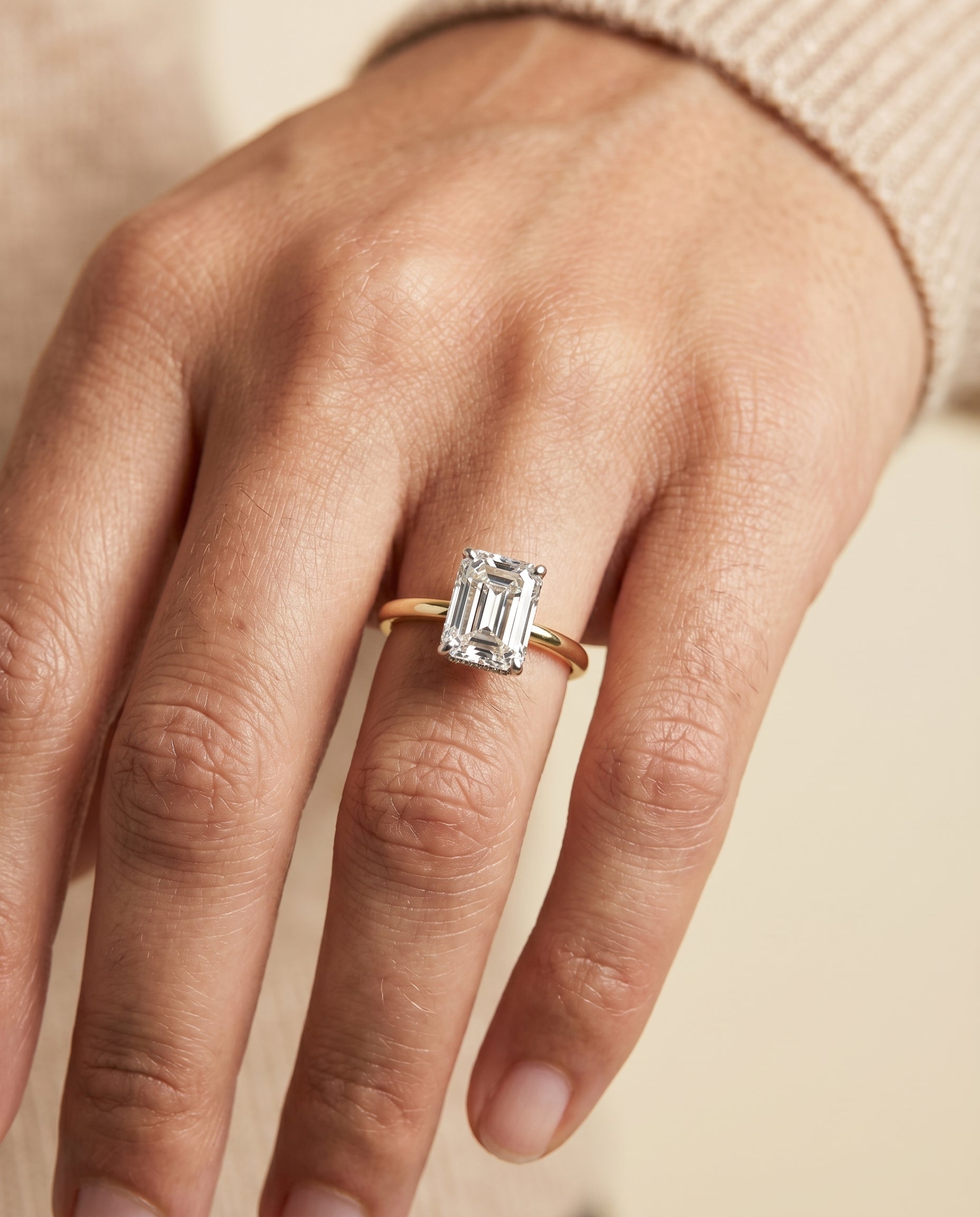 The Eartha engagement ring setting in 18K Yellow Gold, upper hidden halo solitaire cut design | RockHer