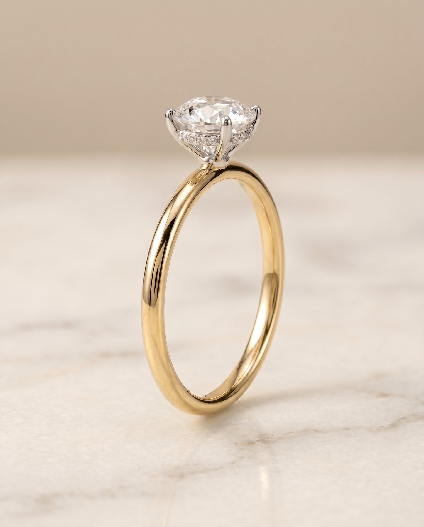 The Eartha Upper Hidden Halo Solitaire Round Engagement Ring Setting in 18K Yellow Gold